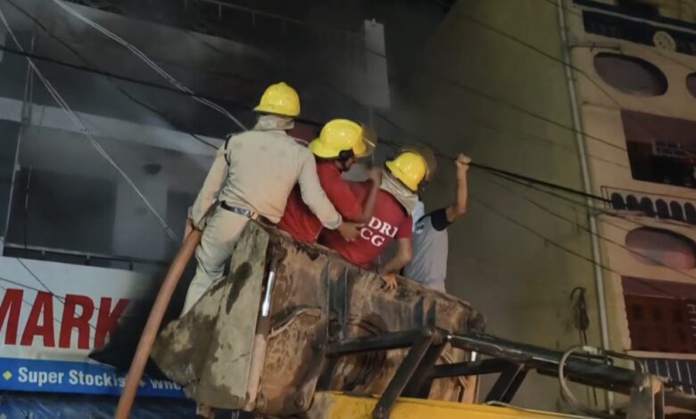 Massive fire at Jagdalpur book depot; notebooks, books, and stationery reduced to ashes.