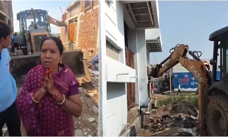 Bulldozer action sparks a stir in Raipur; 40 structures face demolition amidst a woman's plea.