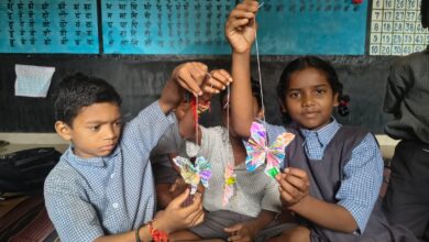 On 'Bagless Day'school children learned about cleanliness and life skills and showed enthusiasm for sports and art activities.