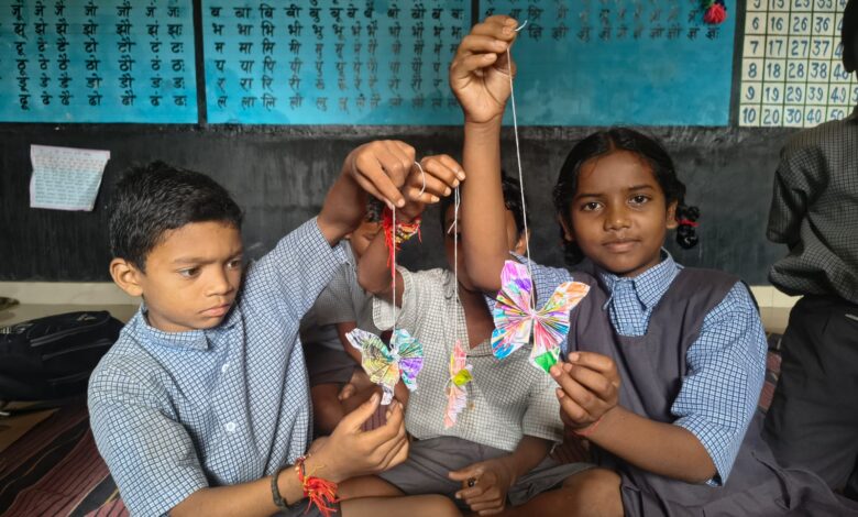 On 'Bagless Day'school children learned about cleanliness and life skills and showed enthusiasm for sports and art activities.