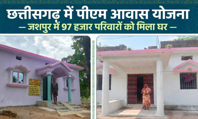 Progress of the housing scheme in Jashpur, Chhattisgarh: Construction of over 97,000 homes completed, fulfilling the dreams of poor families and providing them with a new identity through permanent houses.